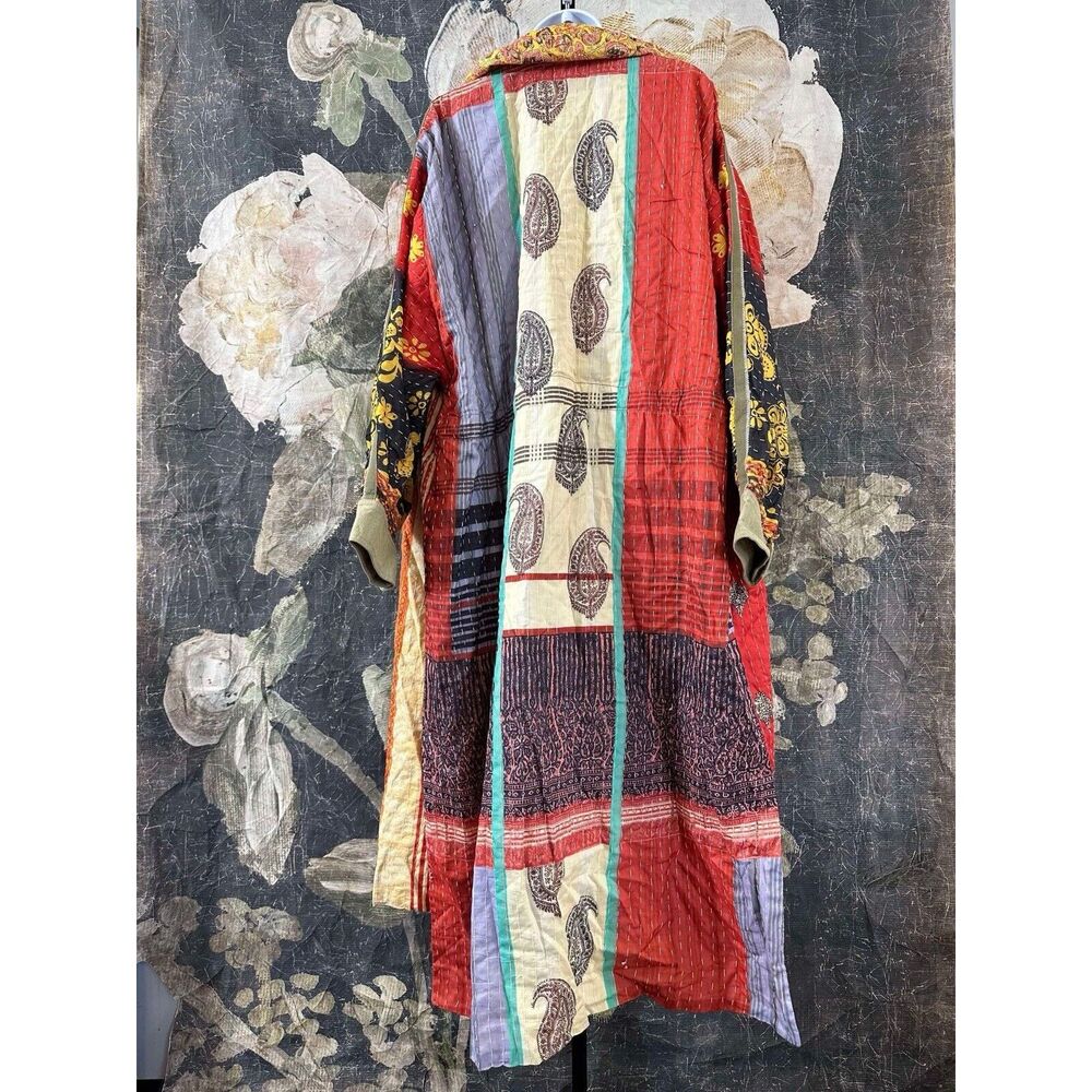 Free People Multicolor Patchwork Trench Coat - Red & Gold Accents - Picture 4 of 8